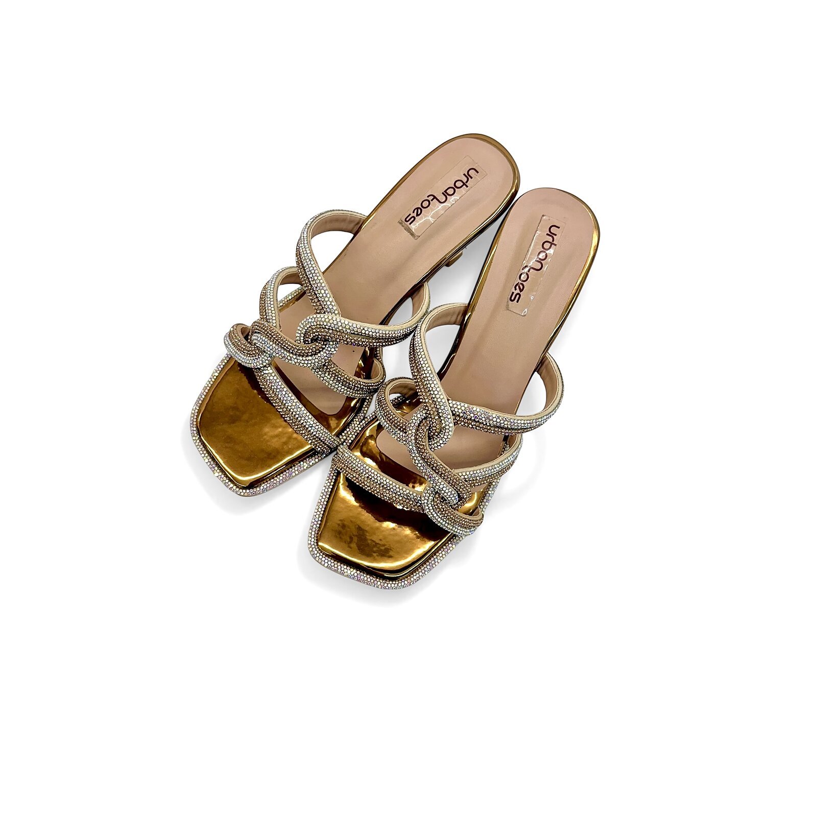 copper embellished strappy heels for women