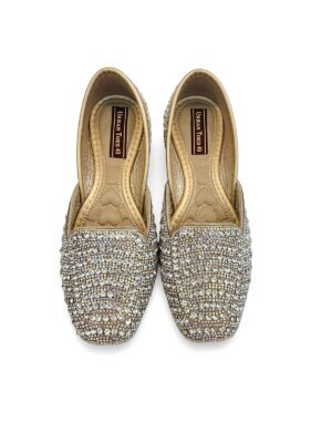gold crystal embellished jutti flats for women