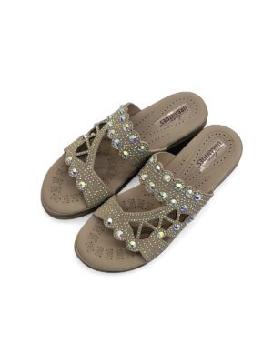 light gold stone work block heel