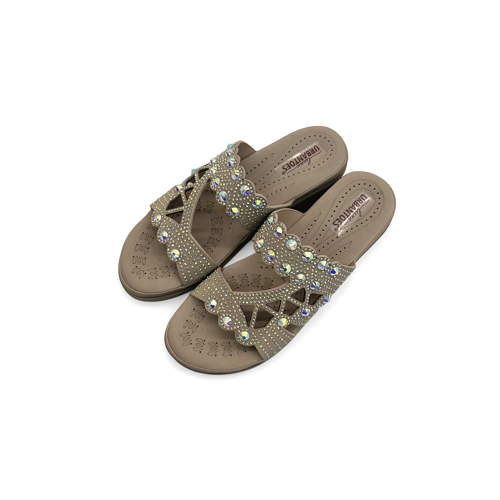 light gold stone work block heel
