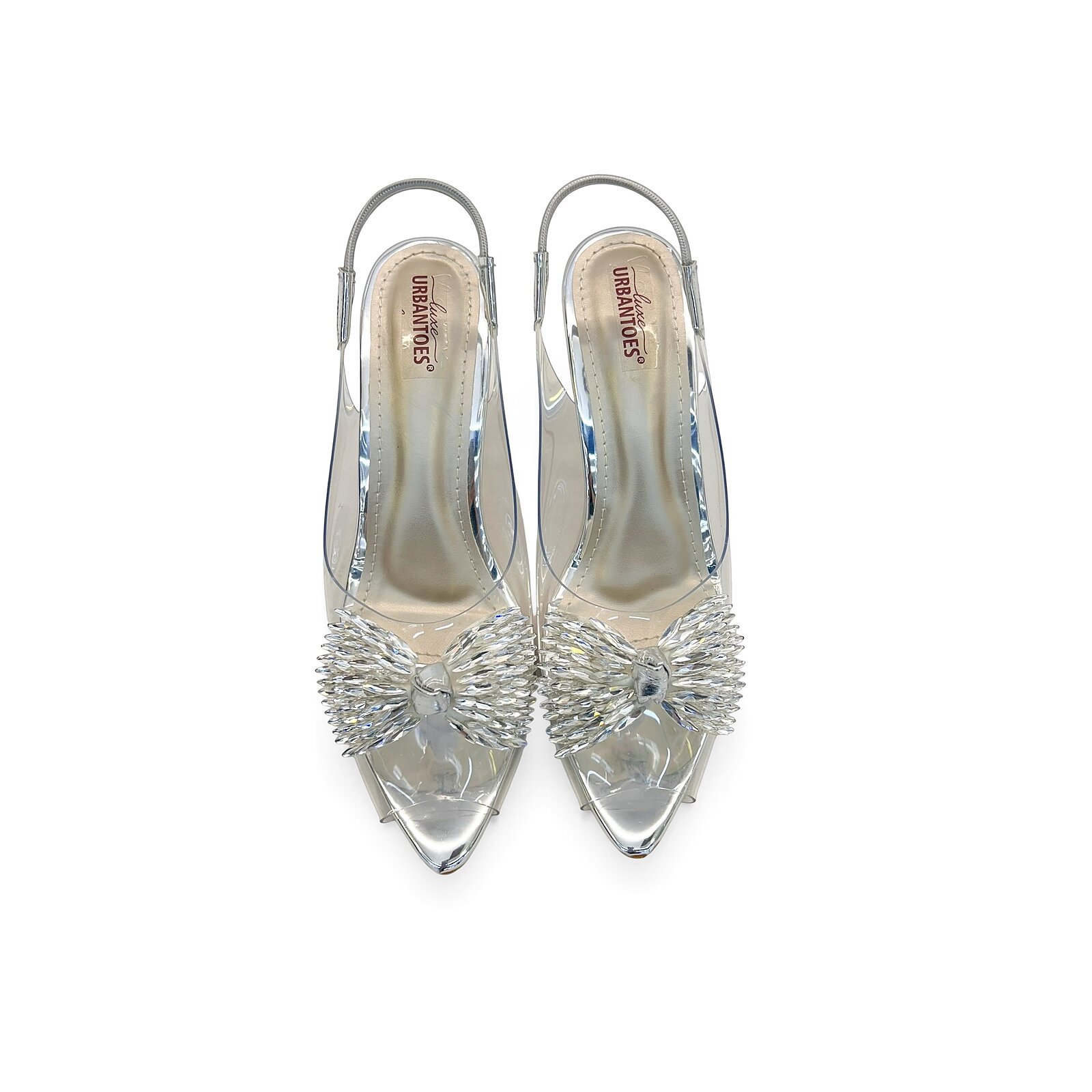 Transparent Silver Slingback Heels for Women – Crystal Bow Party Wear Sandals - Image 2