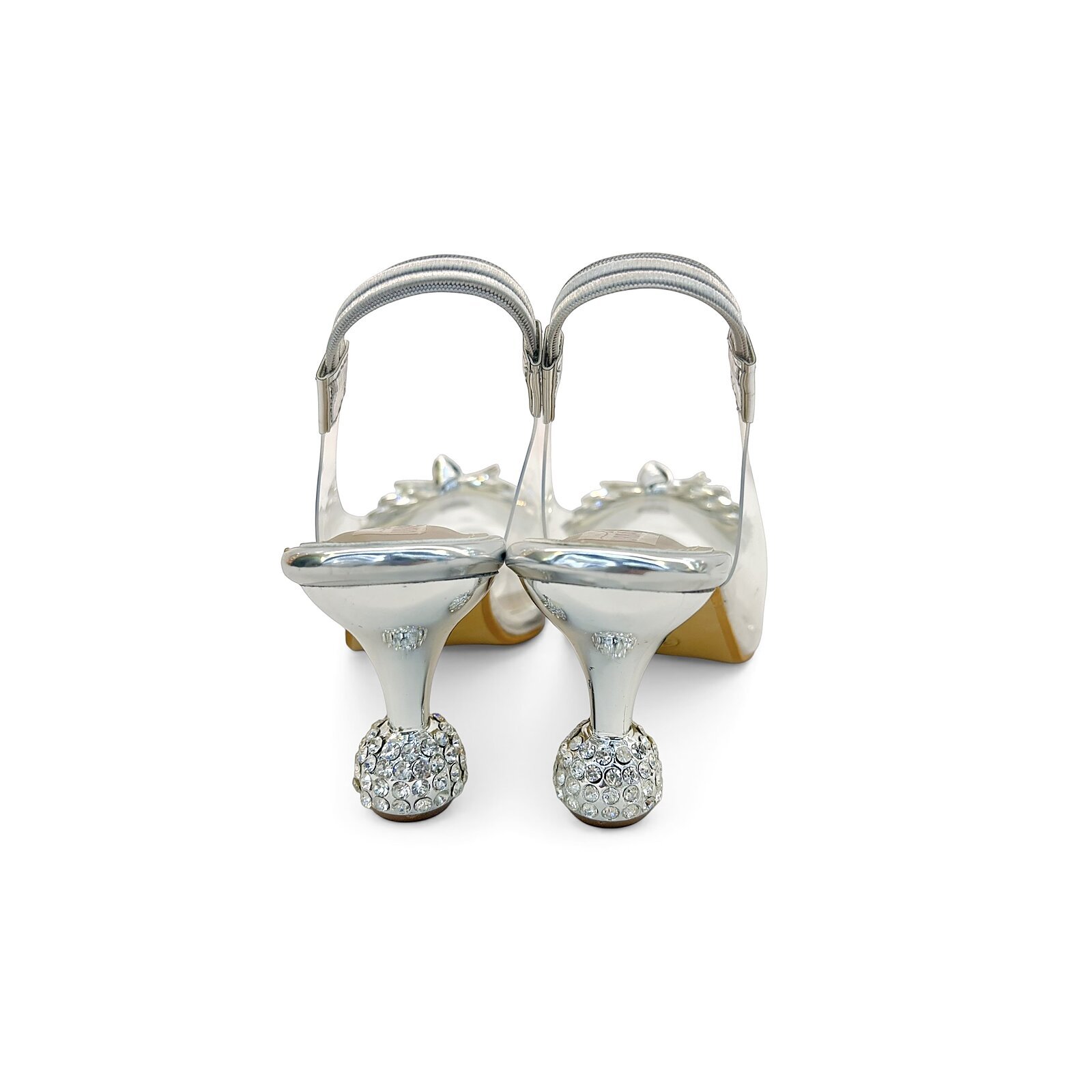 Transparent Silver Slingback Heels for Women – Crystal Bow Party Wear Sandals - Image 3