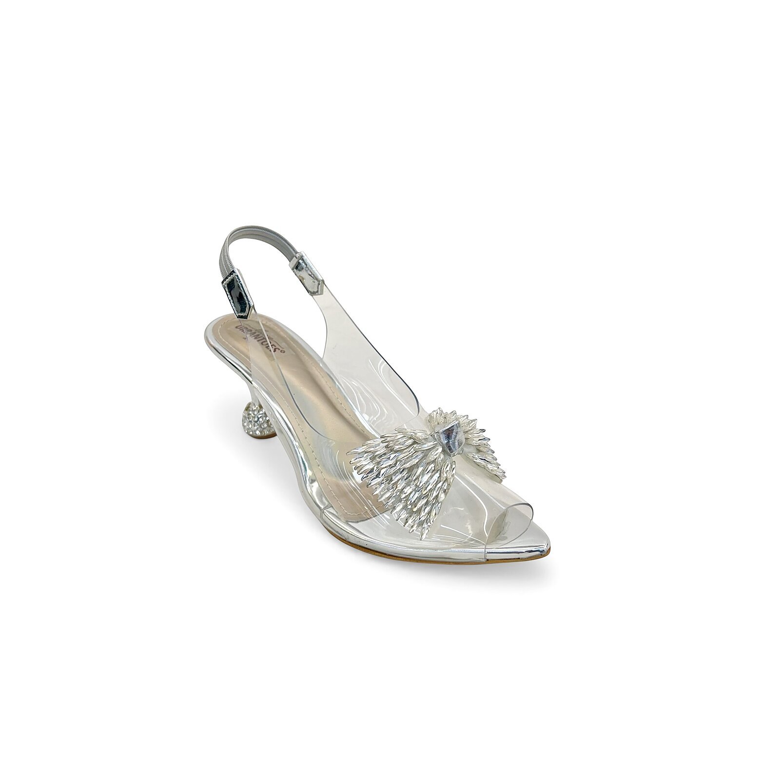 Transparent Silver Slingback Heels for Women – Crystal Bow Party Wear Sandals - Image 4