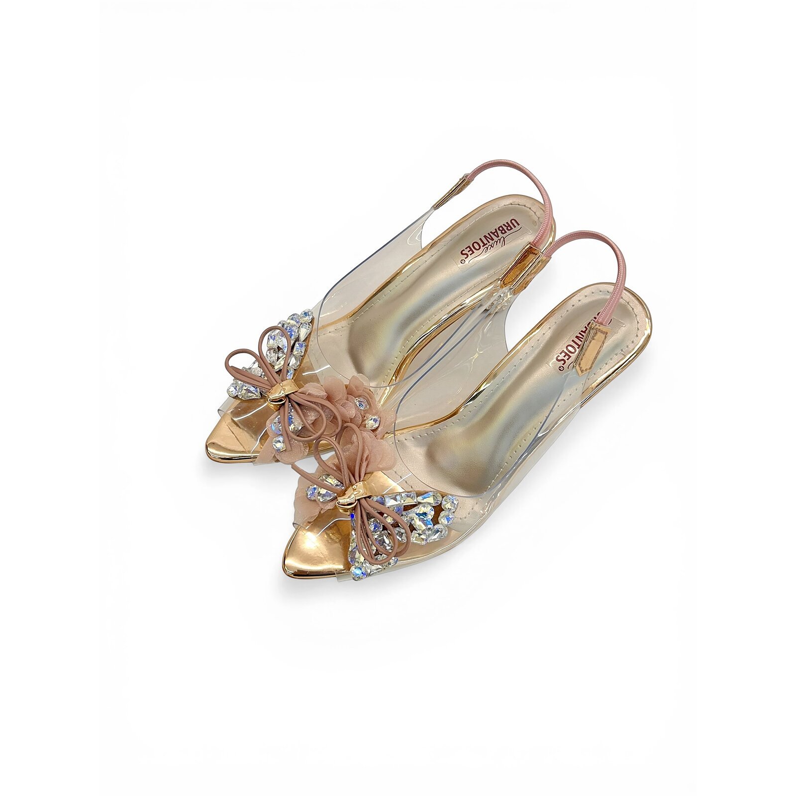 Transparent Rosegold Slingback Heels for Women – Crystal Embellished Party Sandals - Image 2