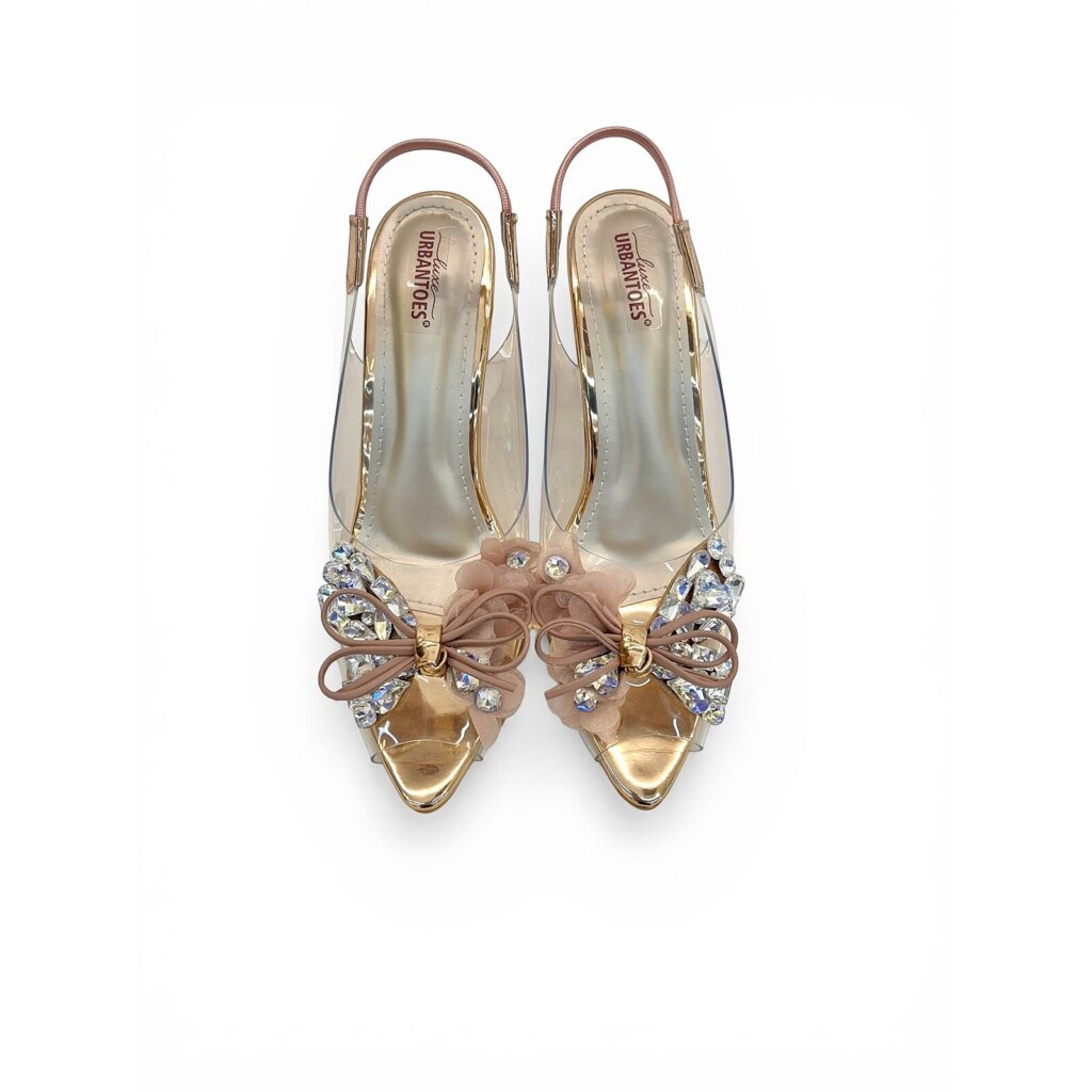 Transparent Rosegold Slingback Heels for Women – Crystal Embellished Party Sandals