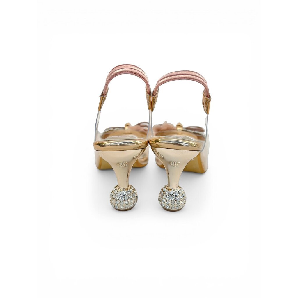 Transparent Rosegold Slingback Heels for Women – Crystal Embellished Party Sandals