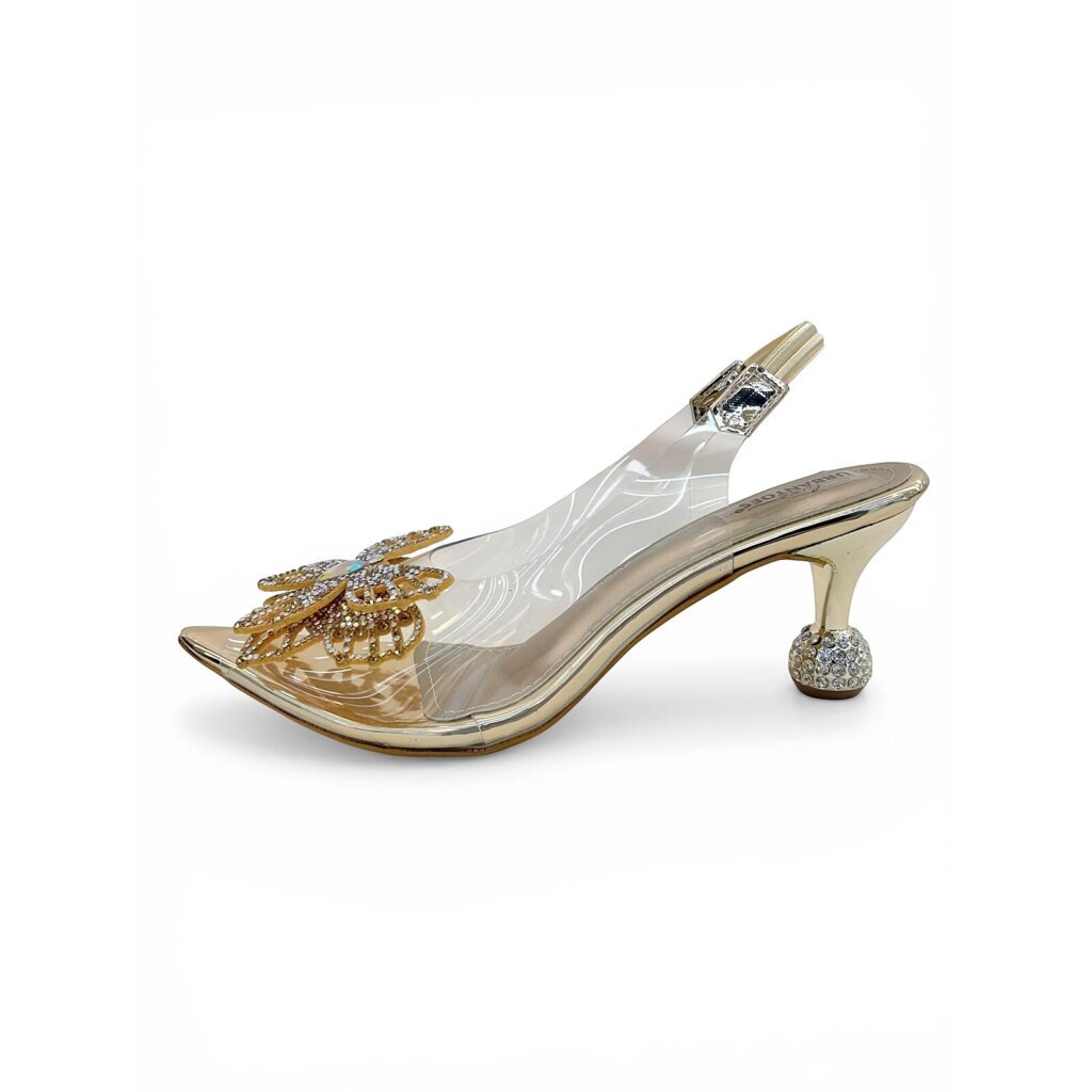 Transparent Rosegold Slingback Heels for Women – Crystal Embellished Party Sandals