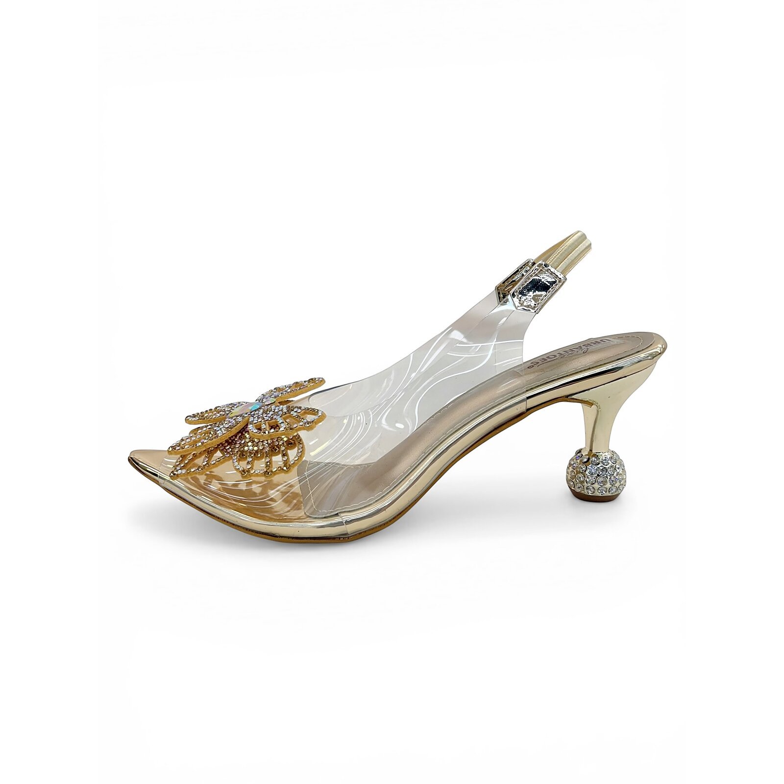 transparent rosegold slingback heels
