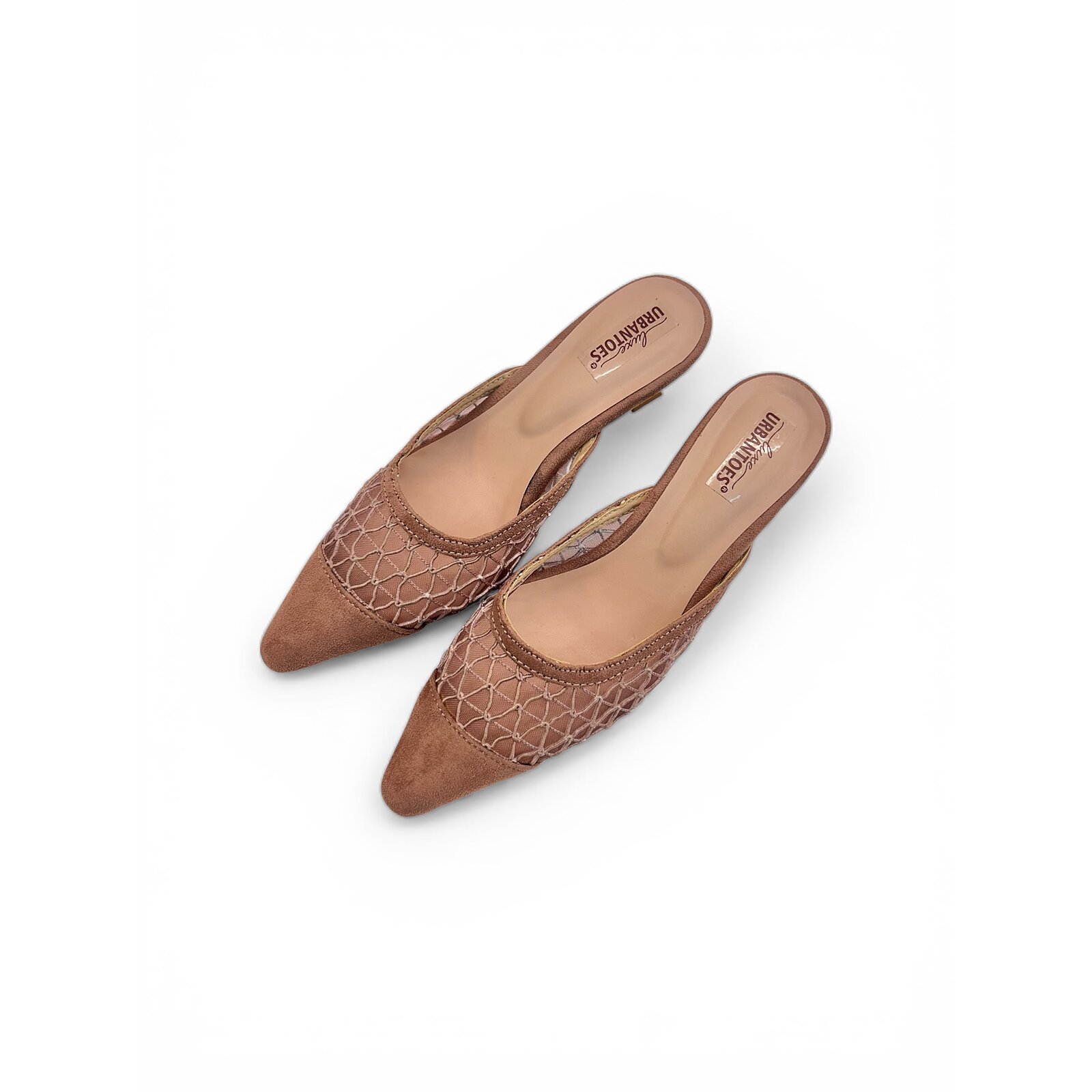 Nude Mesh Kitten Heels for Women – Pointed Toe Mule Heels - Image 3