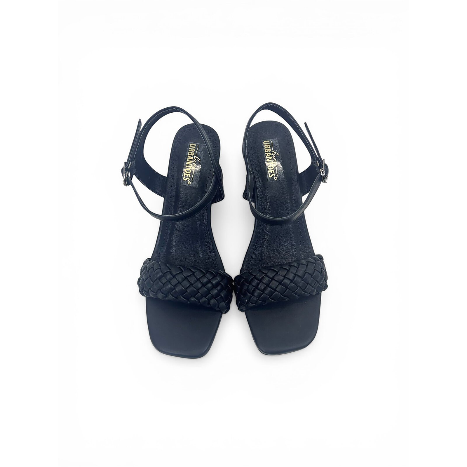 Black Woven Block Heel Sandals for Women – Urbantoes India - Image 2