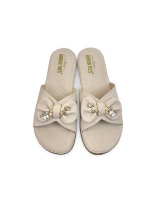 Beige Bow Flat Sandals