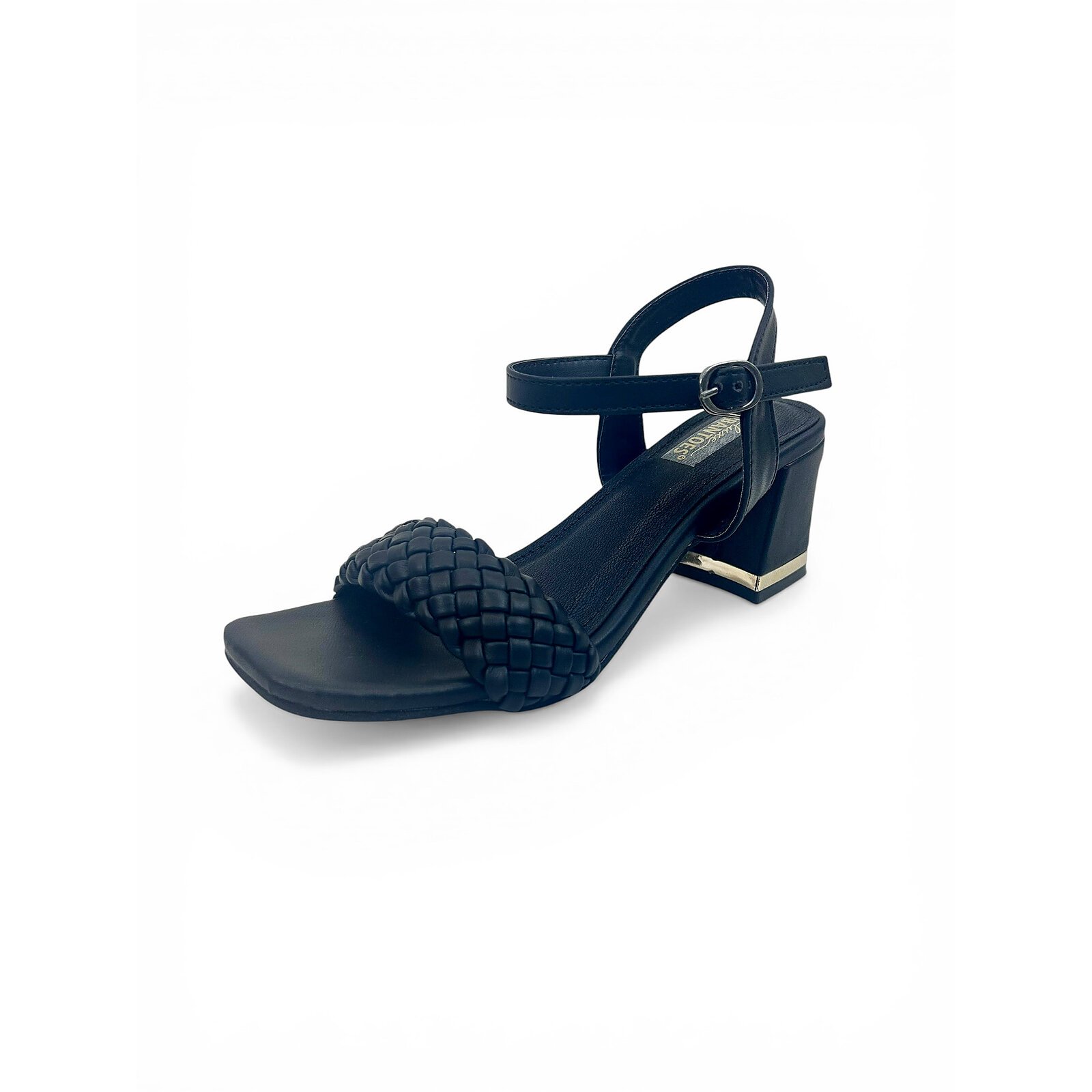 Black Woven Block Heel Sandals