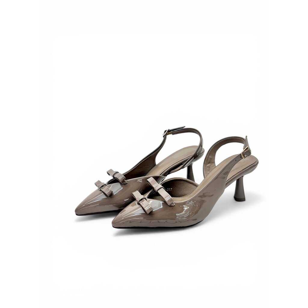 Taupe Patent Slingback Kitten Heels with Bow – Urbantoes India