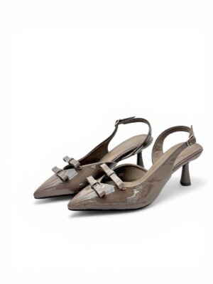 taupe patent slingback kitten heels