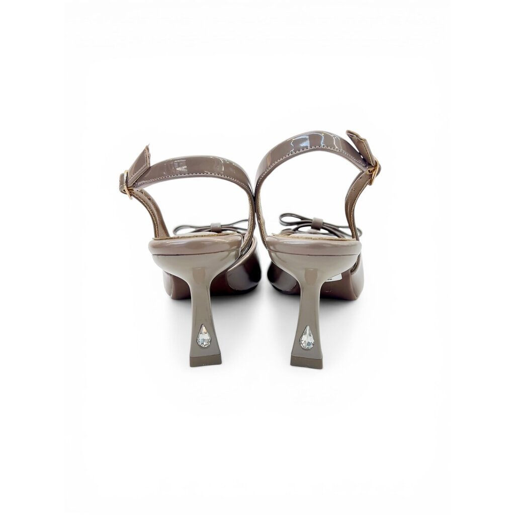 Taupe Patent Slingback Kitten Heels with Bow – Urbantoes India