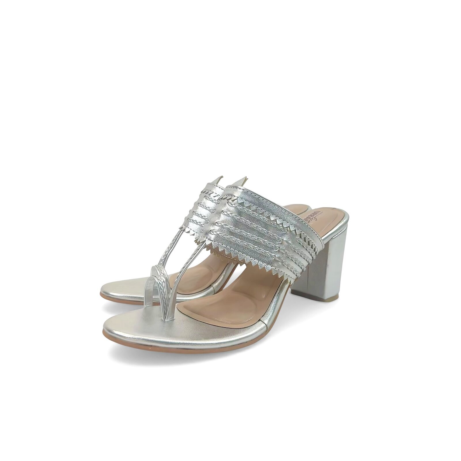 silver kolhapuri block heel slipper