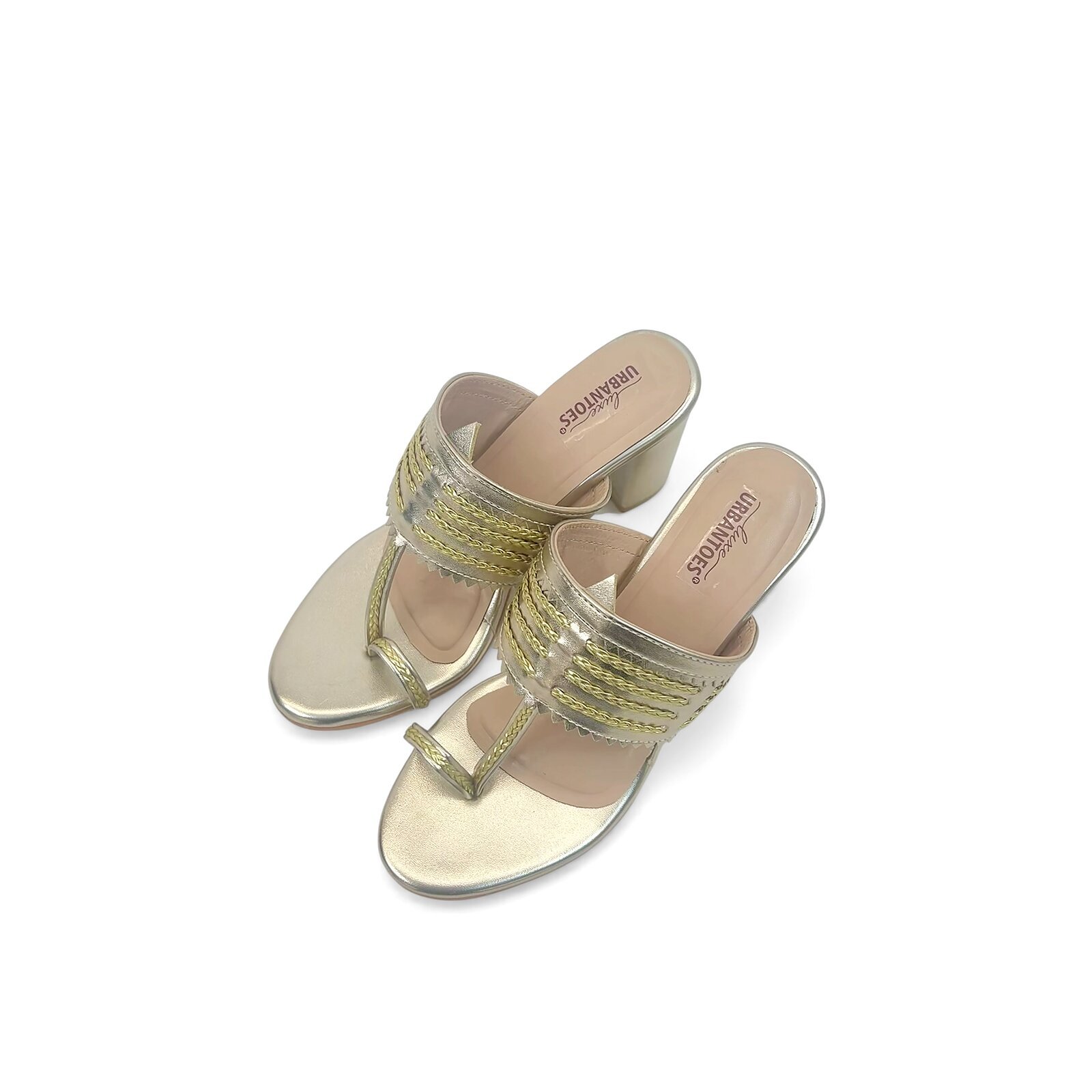 gold kolhapuri block heel slipper