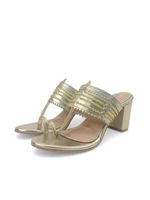 gold kolhapuri block heel slipper