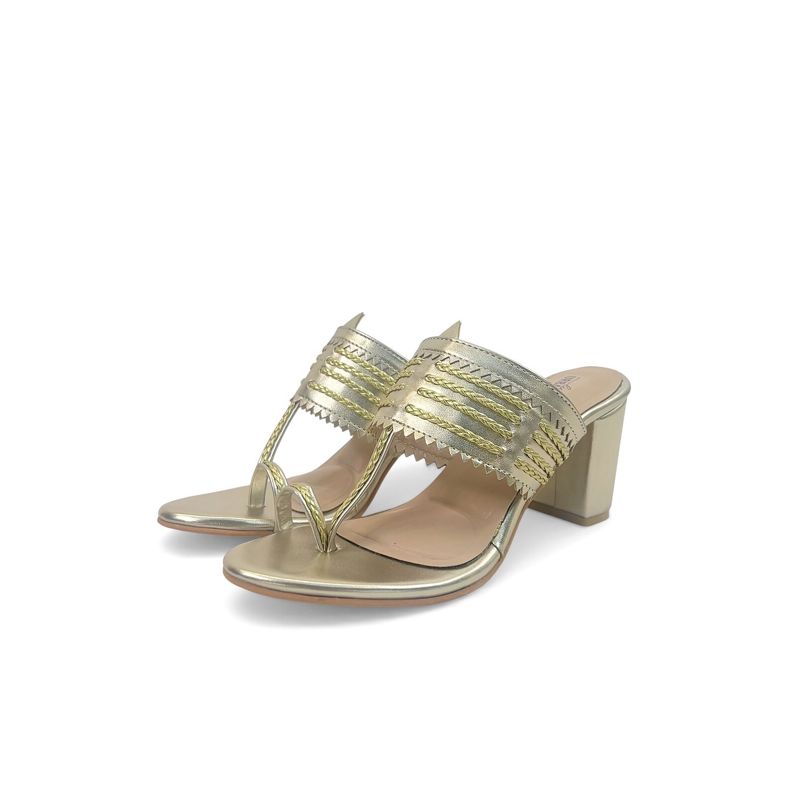 gold kolhapuri block heel slipper