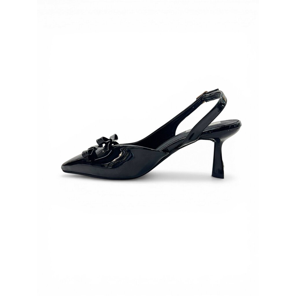 Black Patent Slingback Kitten Heels with Bow – Urbantoes India