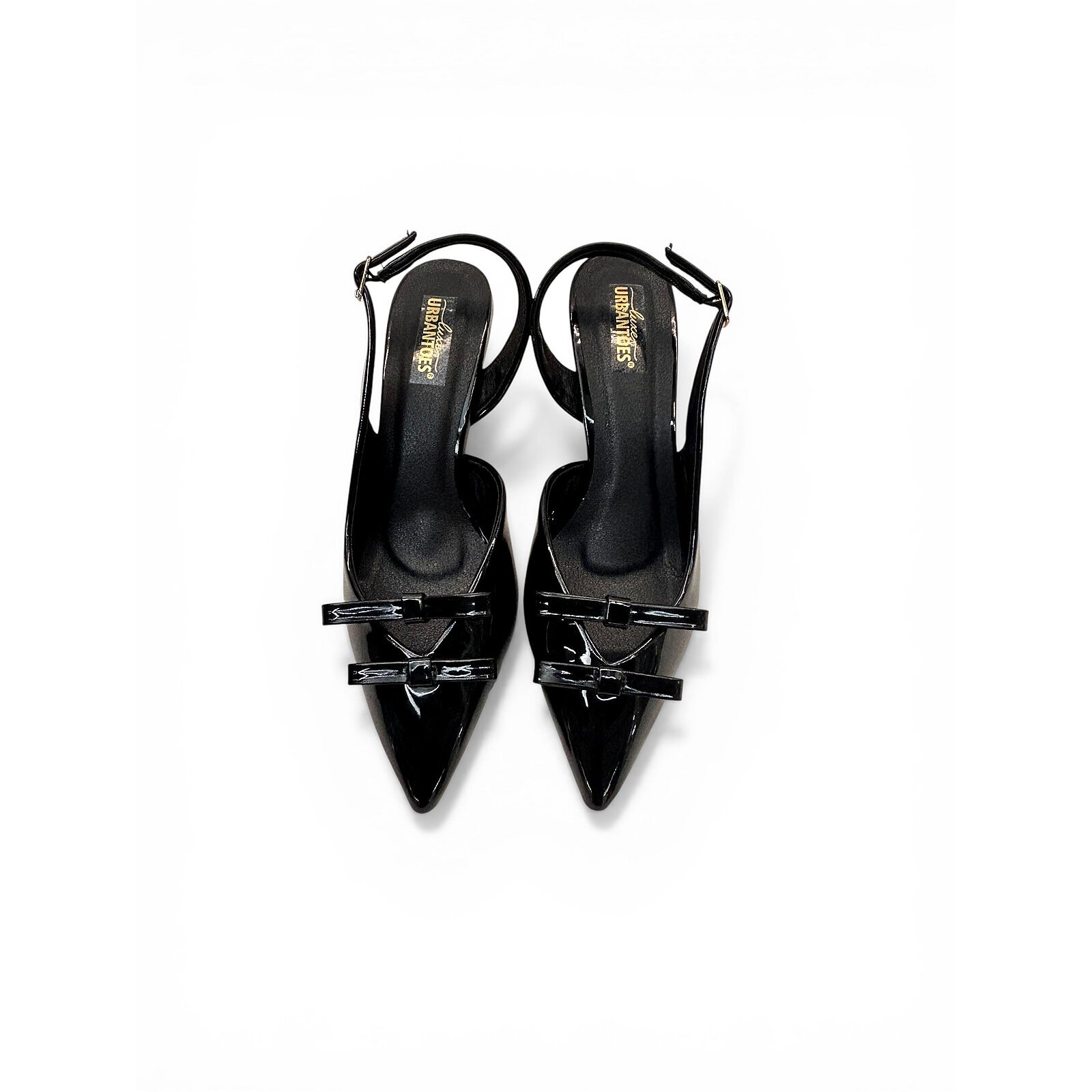 Black Patent Slingback Kitten Heels with Bow – Urbantoes India - Image 2