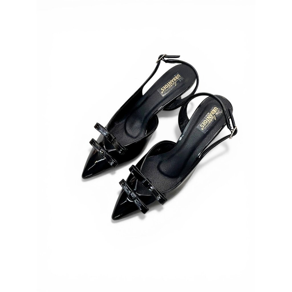 Black Patent Slingback Kitten Heels with Bow – Urbantoes India