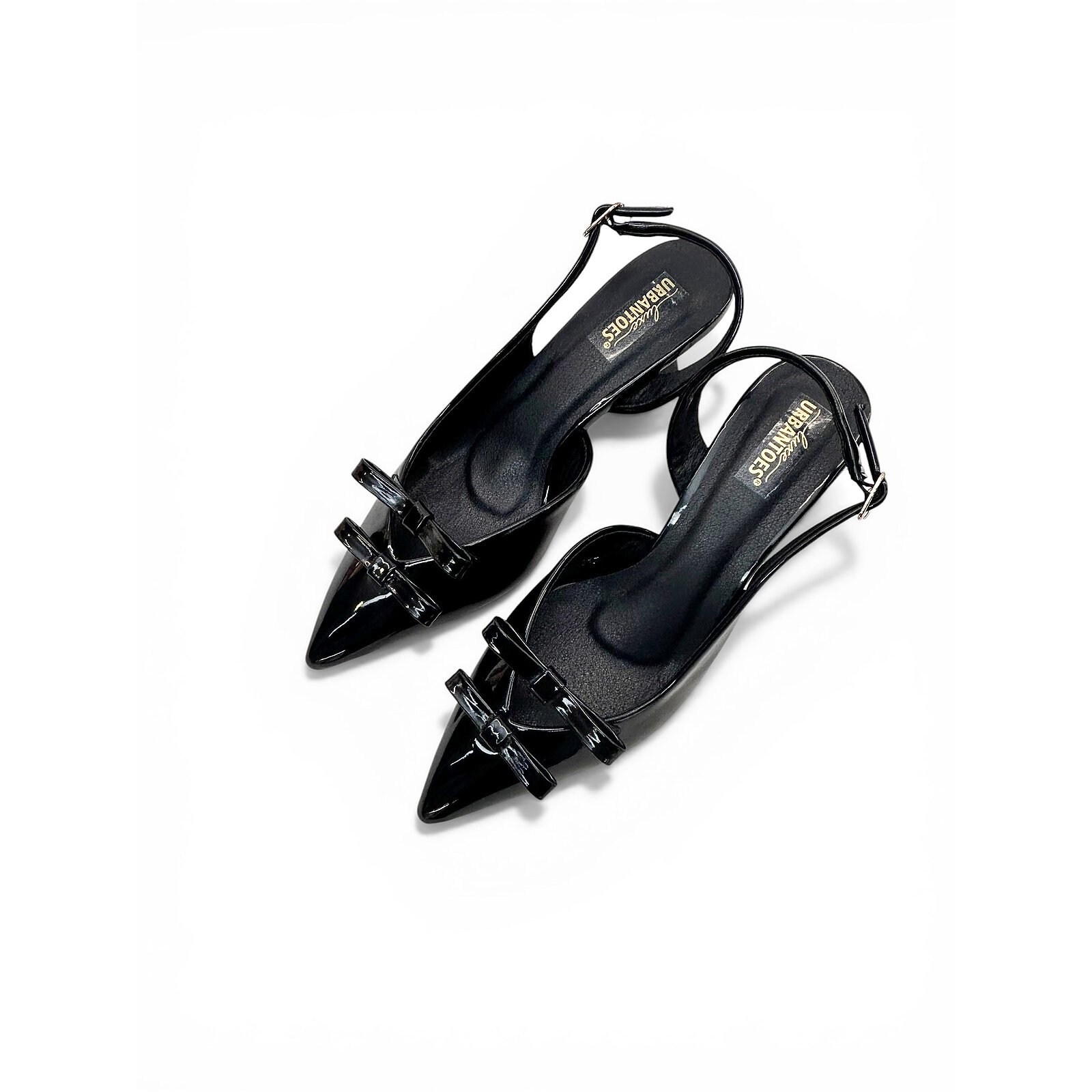 Black Patent Slingback Kitten Heels with Bow – Urbantoes India - Image 3