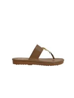 Brown buckle flat slippers women
