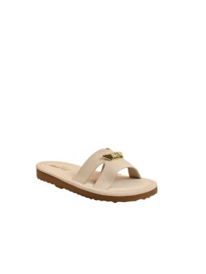 cream buckle flat slide sandals women