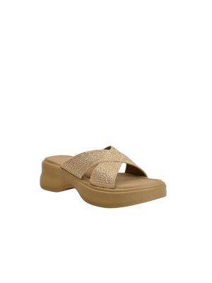 Beige Embellished Platform Slide for Women