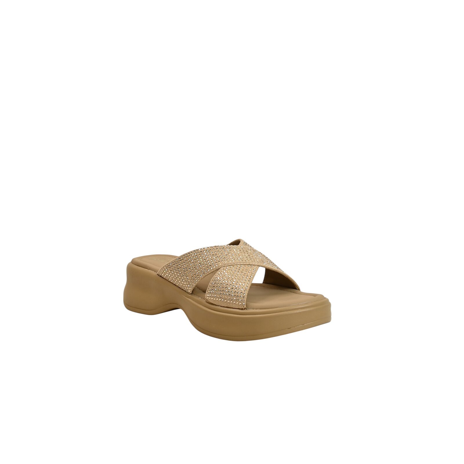 Beige Embellished Platform Slide for Women