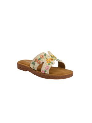 beige embroidered flat sandals