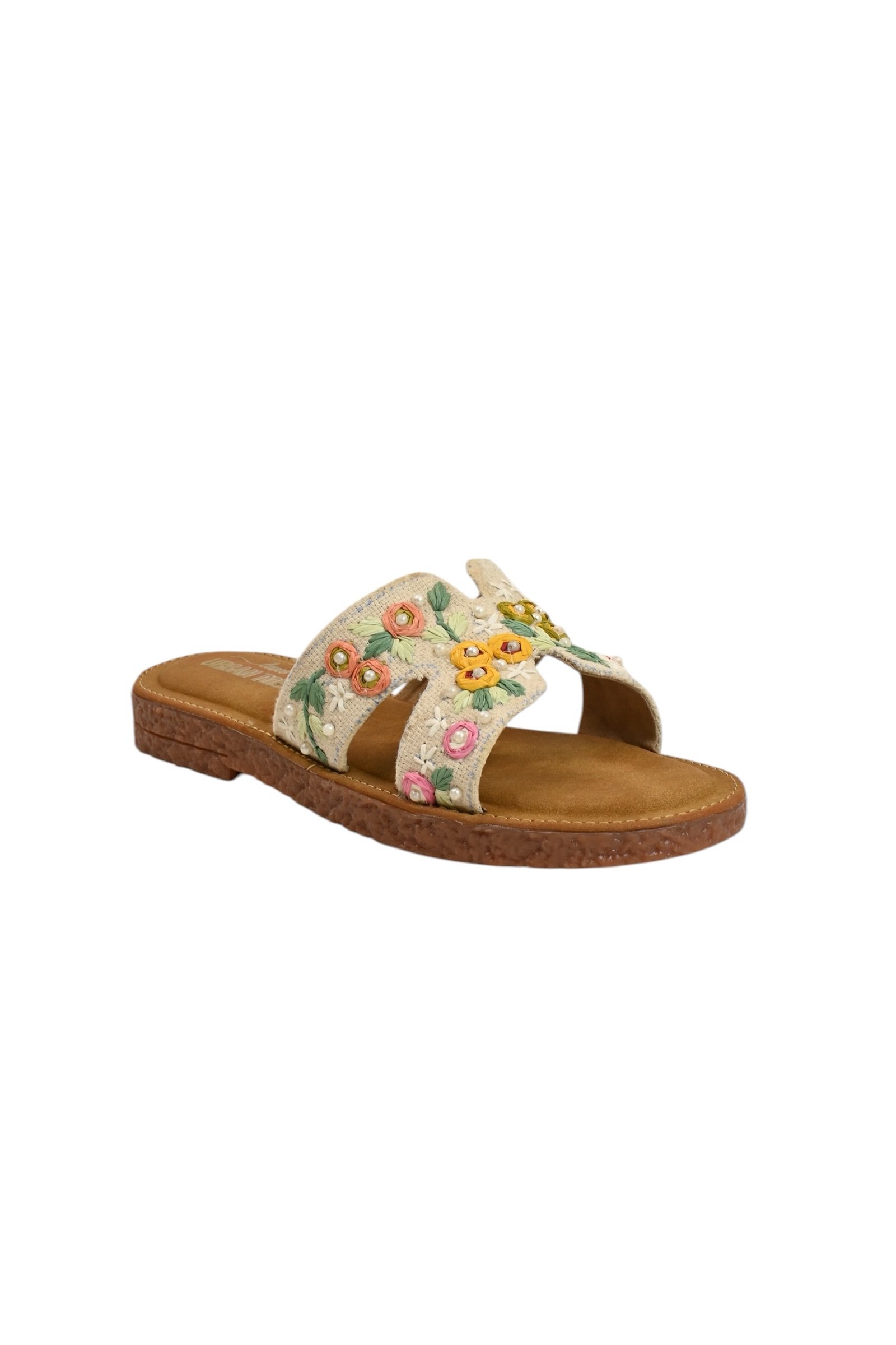 Beige embroidered flat sandals for women - Image 4
