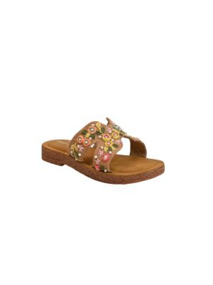 peach embroidered flat sandals for women