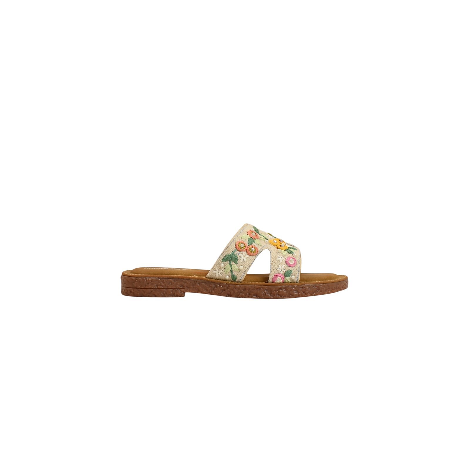 Beige embroidered flat sandals for women - Image 3