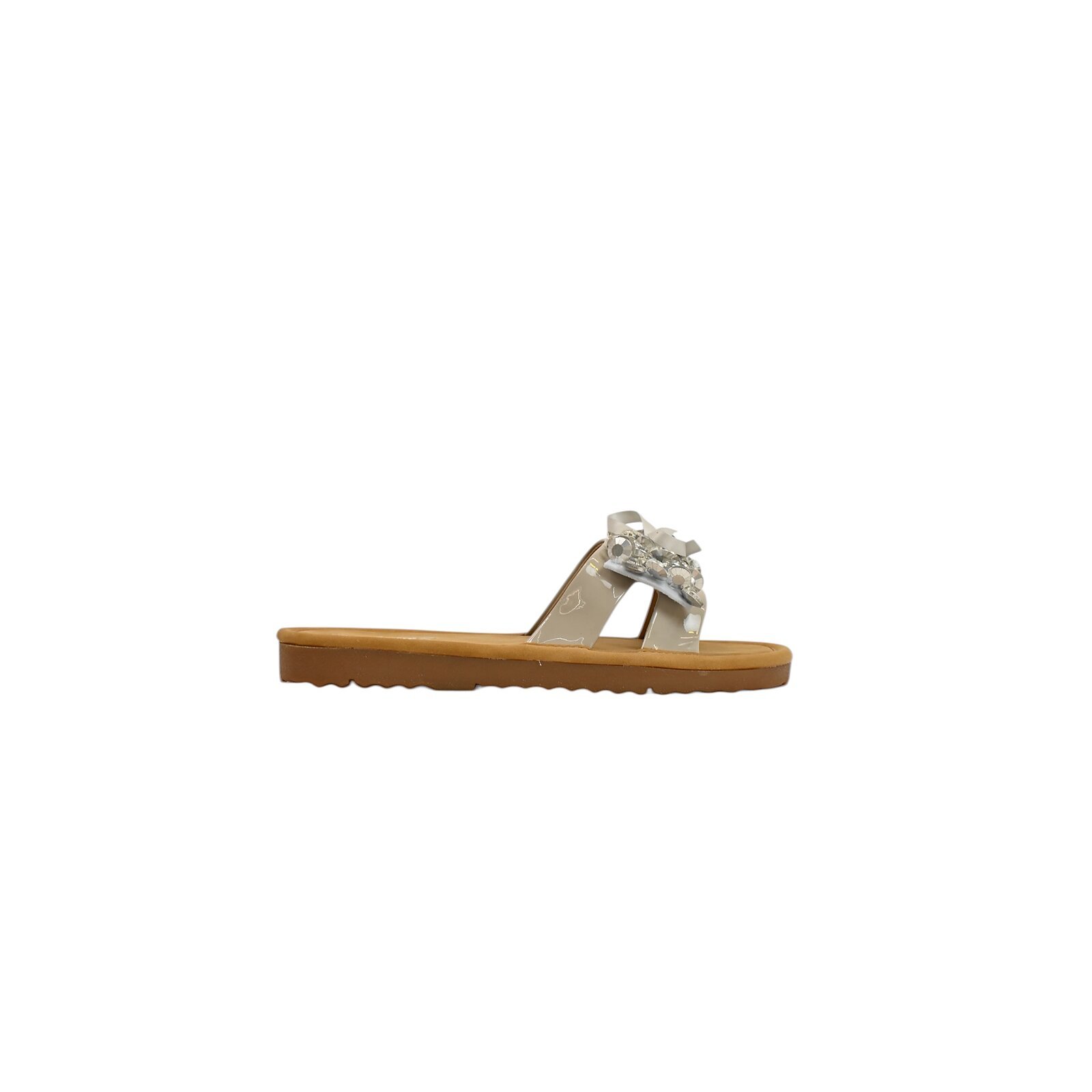Grey Embellished Flat Slide Sandals for Women – Crystal Bow Comfort Flats - Image 2