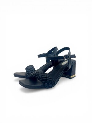 Black Woven Block Heel Sandals