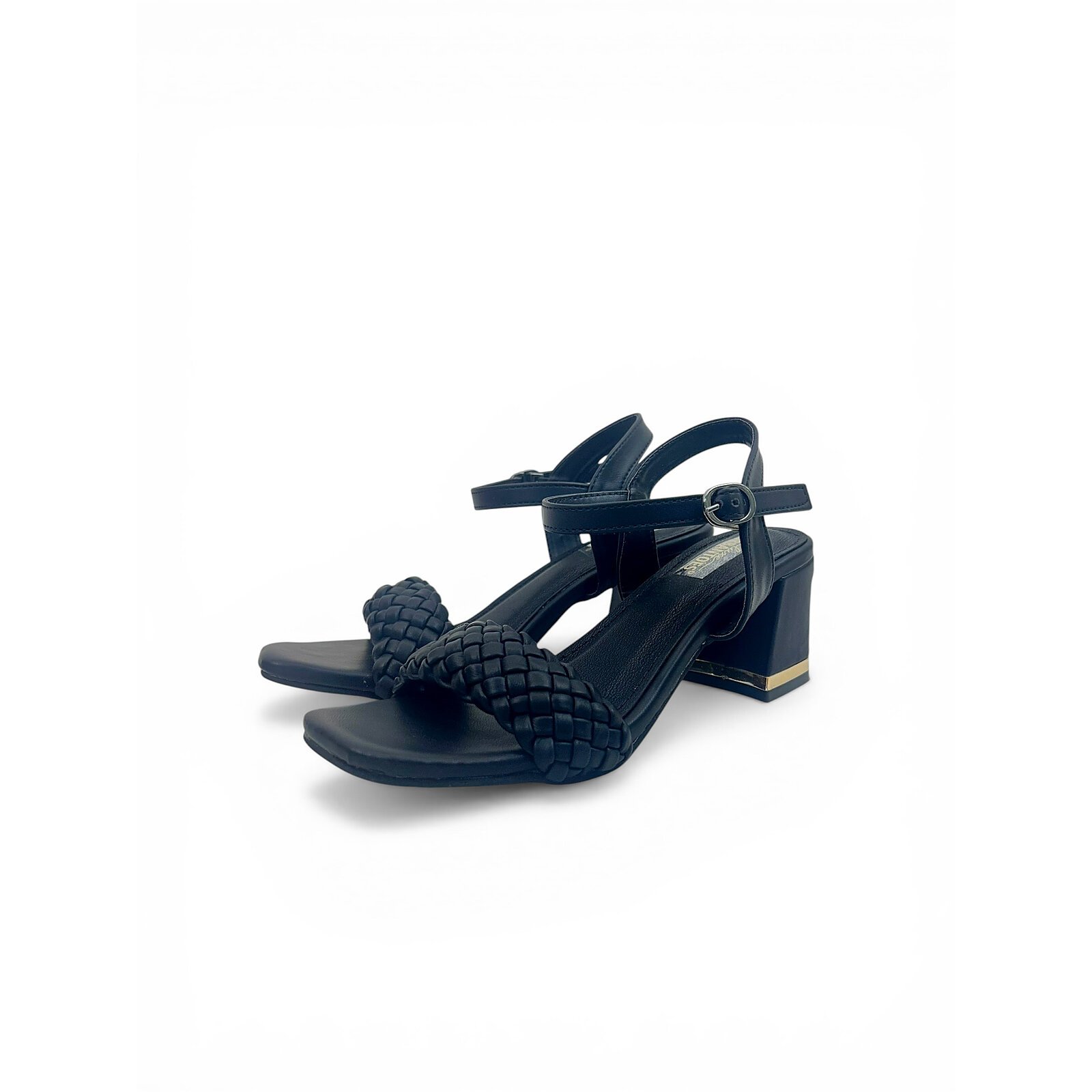 Black Woven Block Heel Sandals