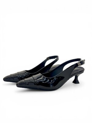 black patent slingback kitten heels for women