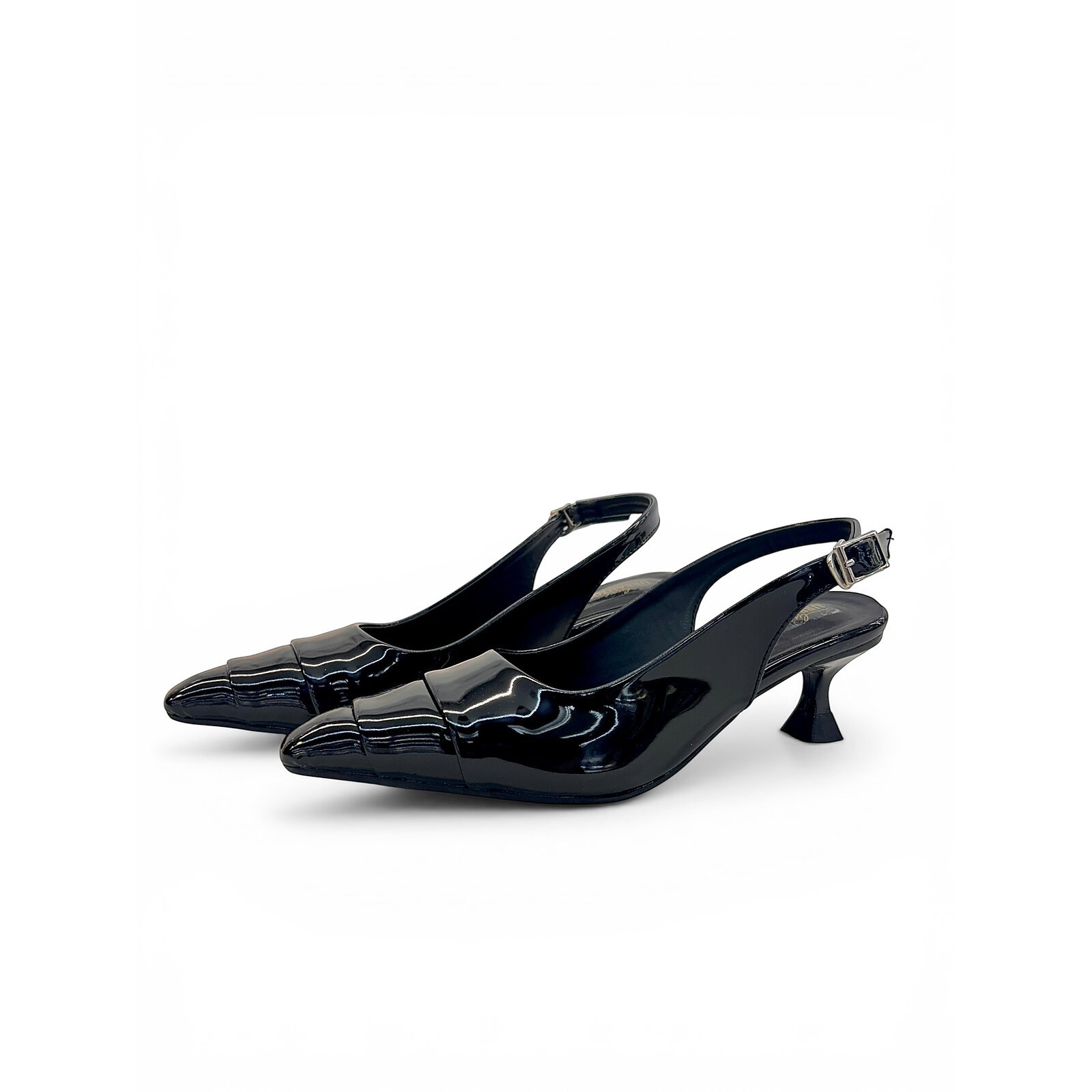 black patent slingback kitten heels for women