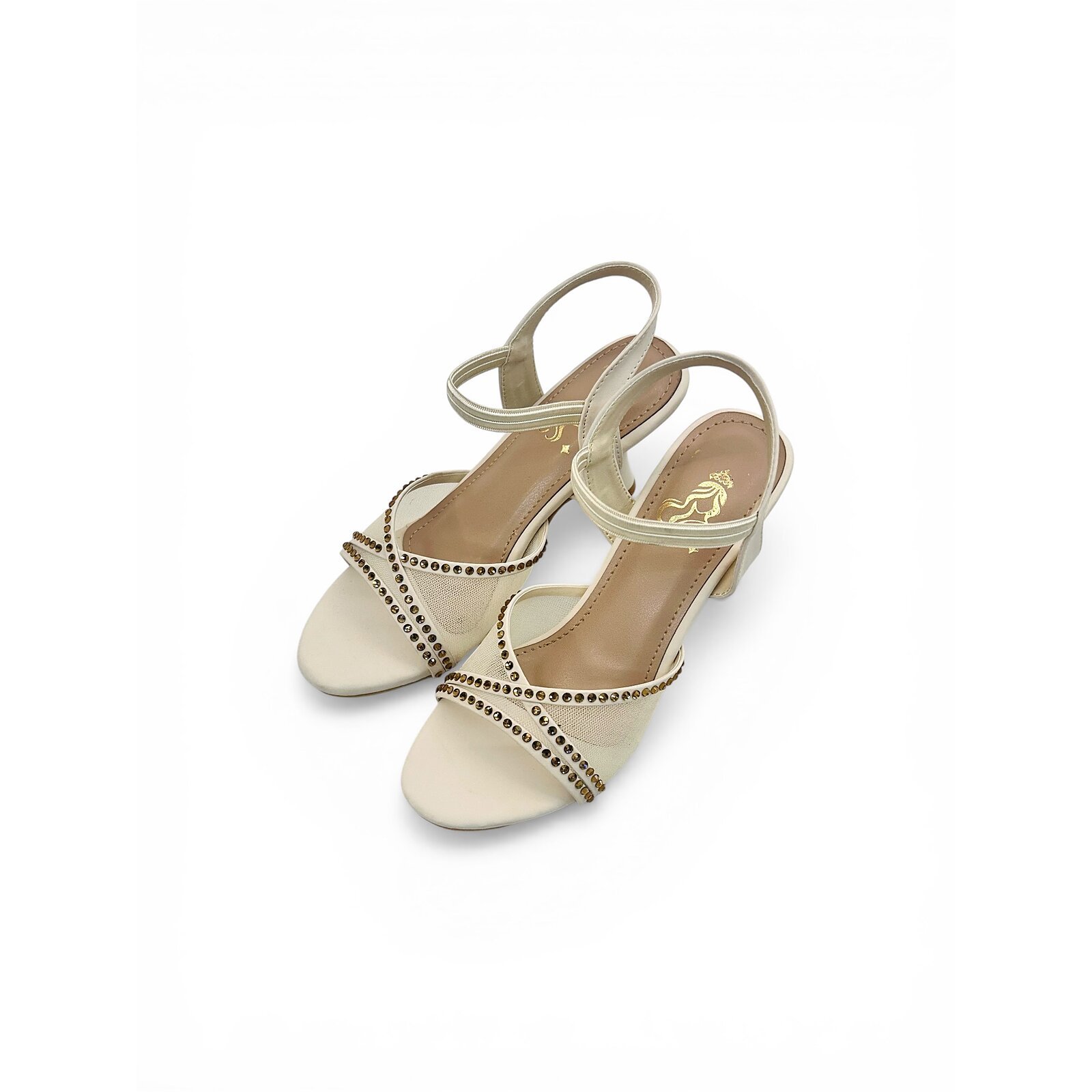 Cream Studded Kitten Heel Sandals for Women – Urbantoes India - Image 4