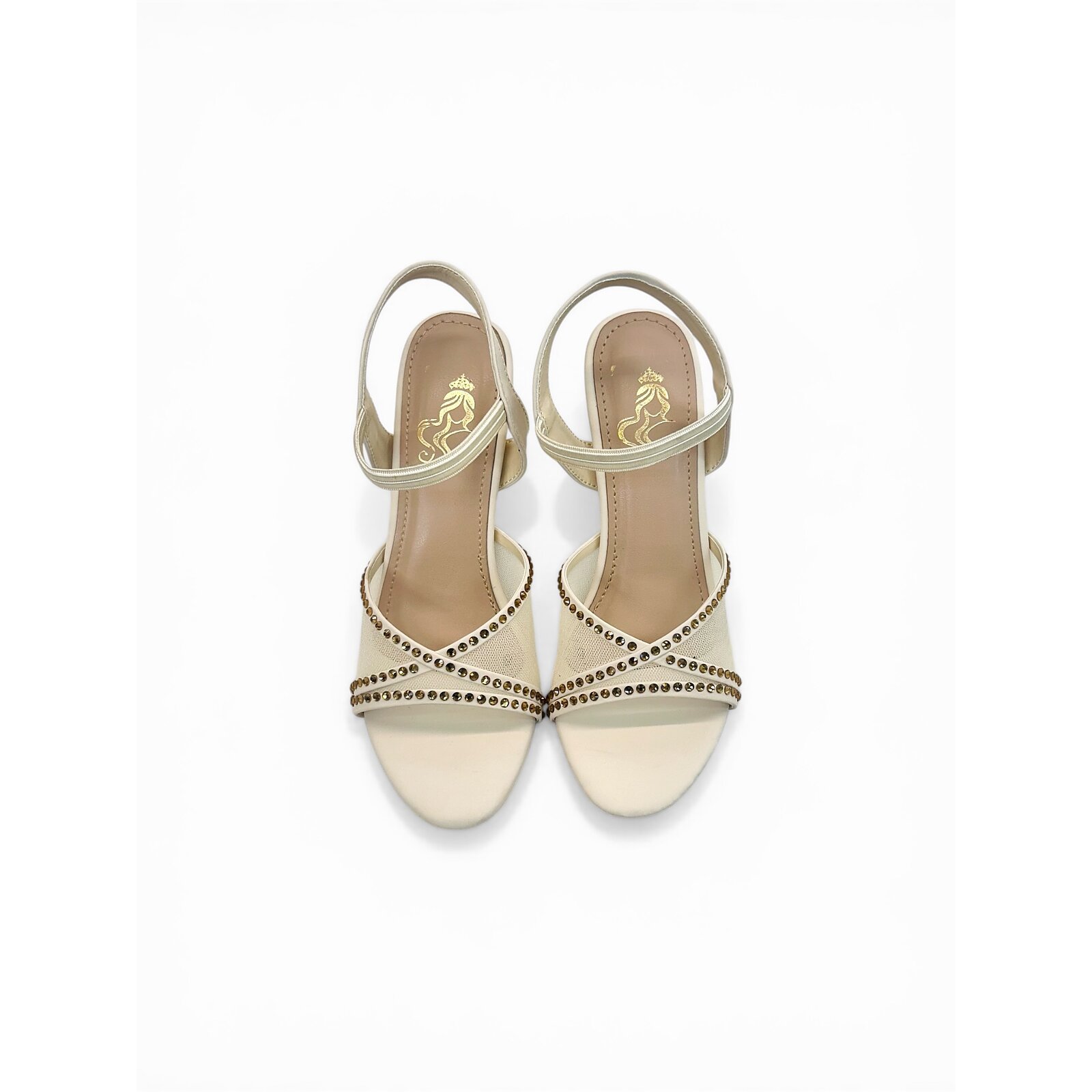 Cream Studded Kitten Heel Sandals for Women – Urbantoes India - Image 2