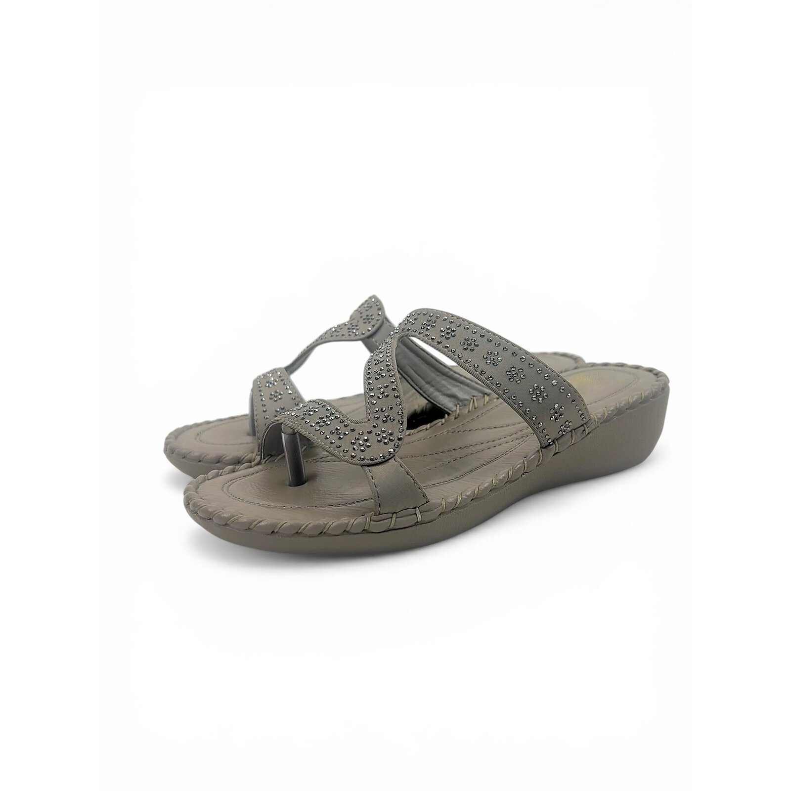 Grey Embellished Toe Post Sandals