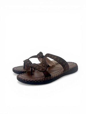 Coffee Embellished Toe Post Sandals