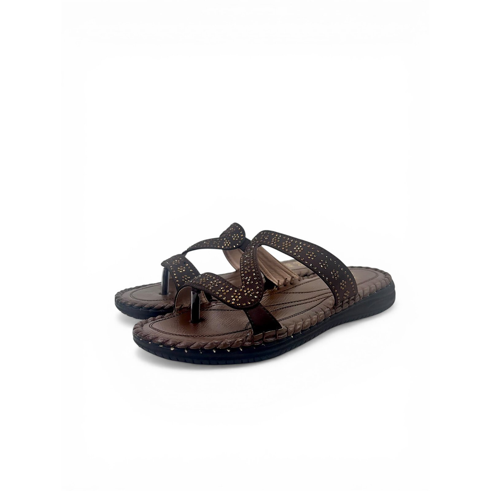 Coffee Embellished Toe Post Sandals