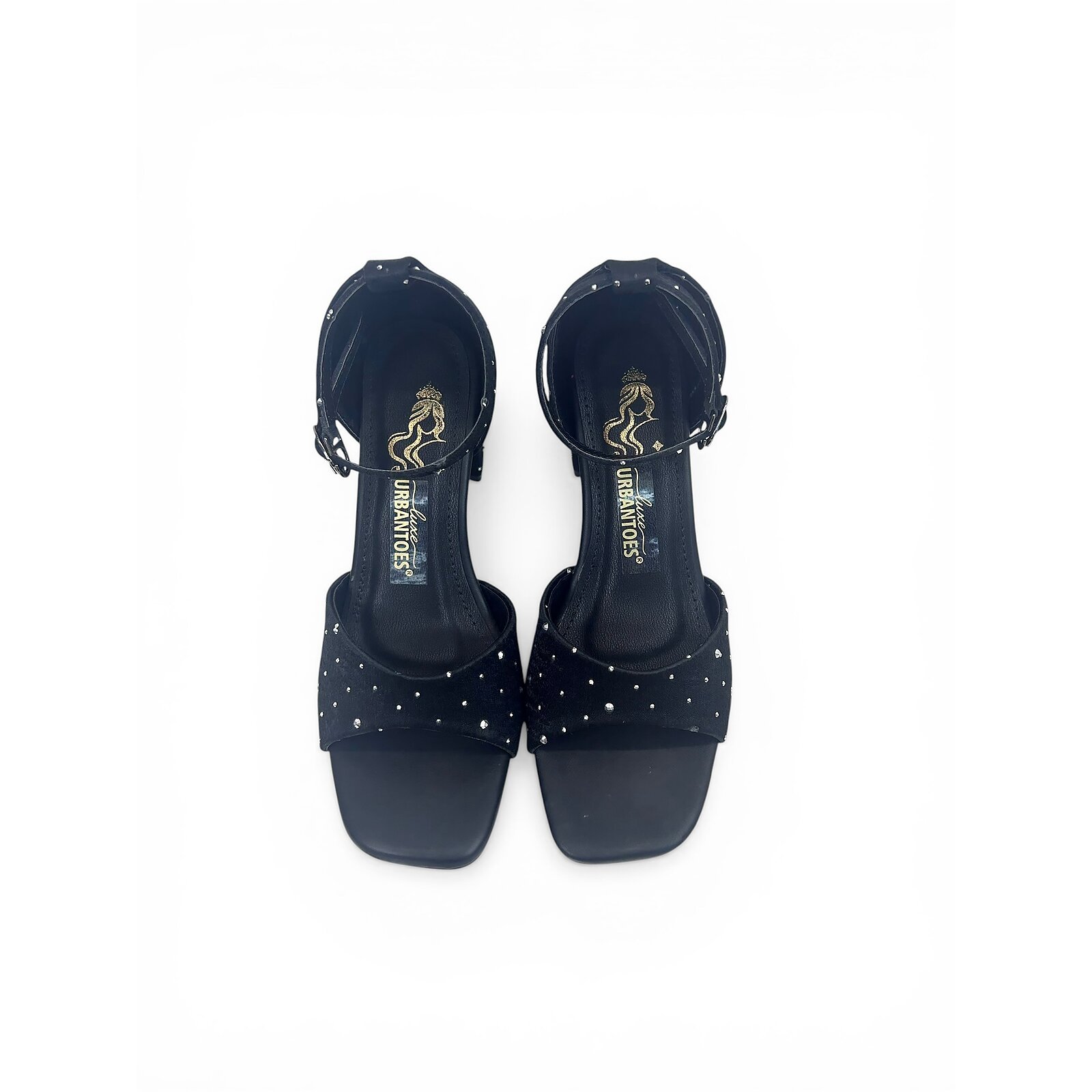 Black Studded Ankle Strap Block Heel Sandals for Women – Urbantoes - Image 2