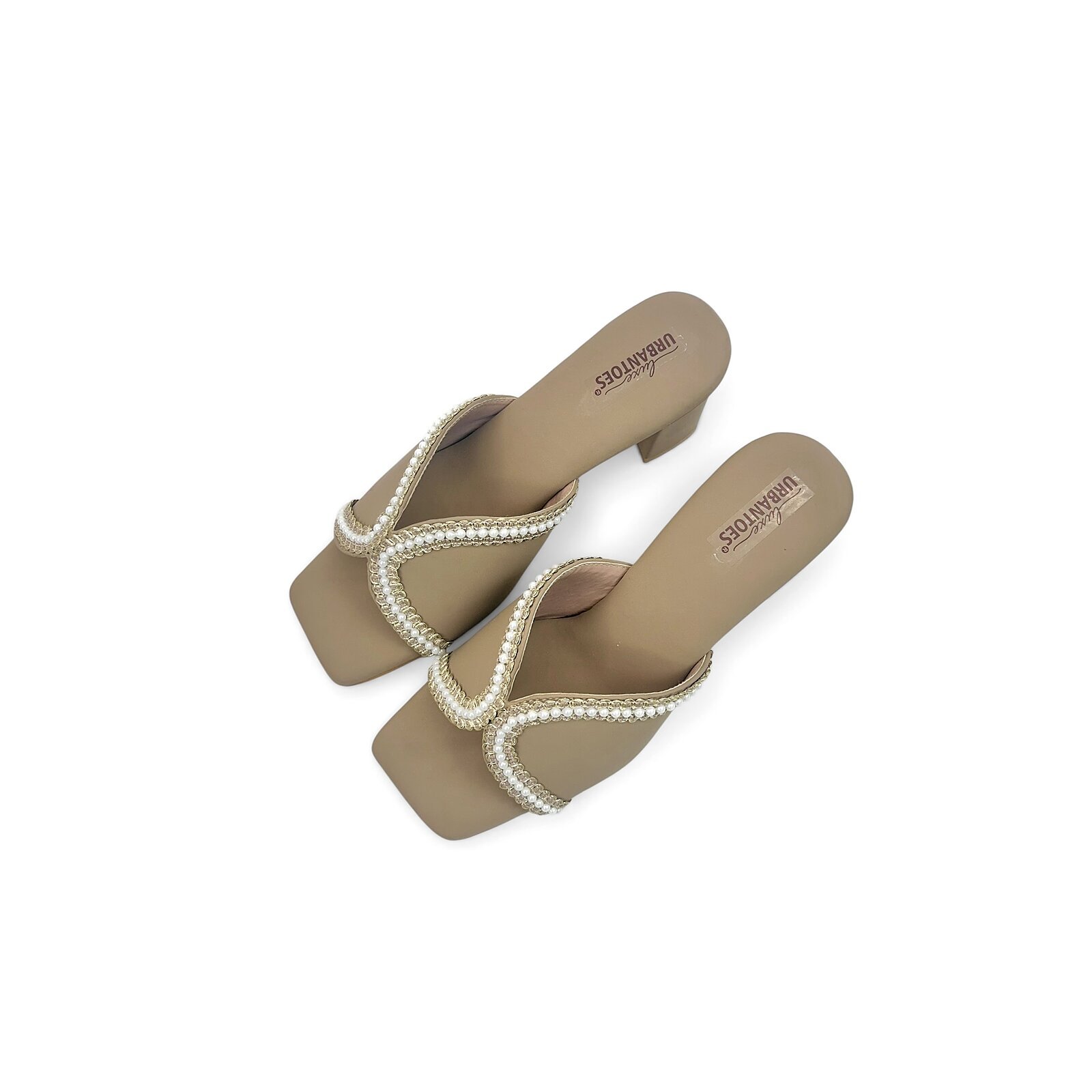 Khakhi Pearl Embellished Block Heel Sandals for Women – Urbantoes - Image 4