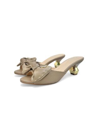 Khakhi Bow Detail Slip-On Statement Heels