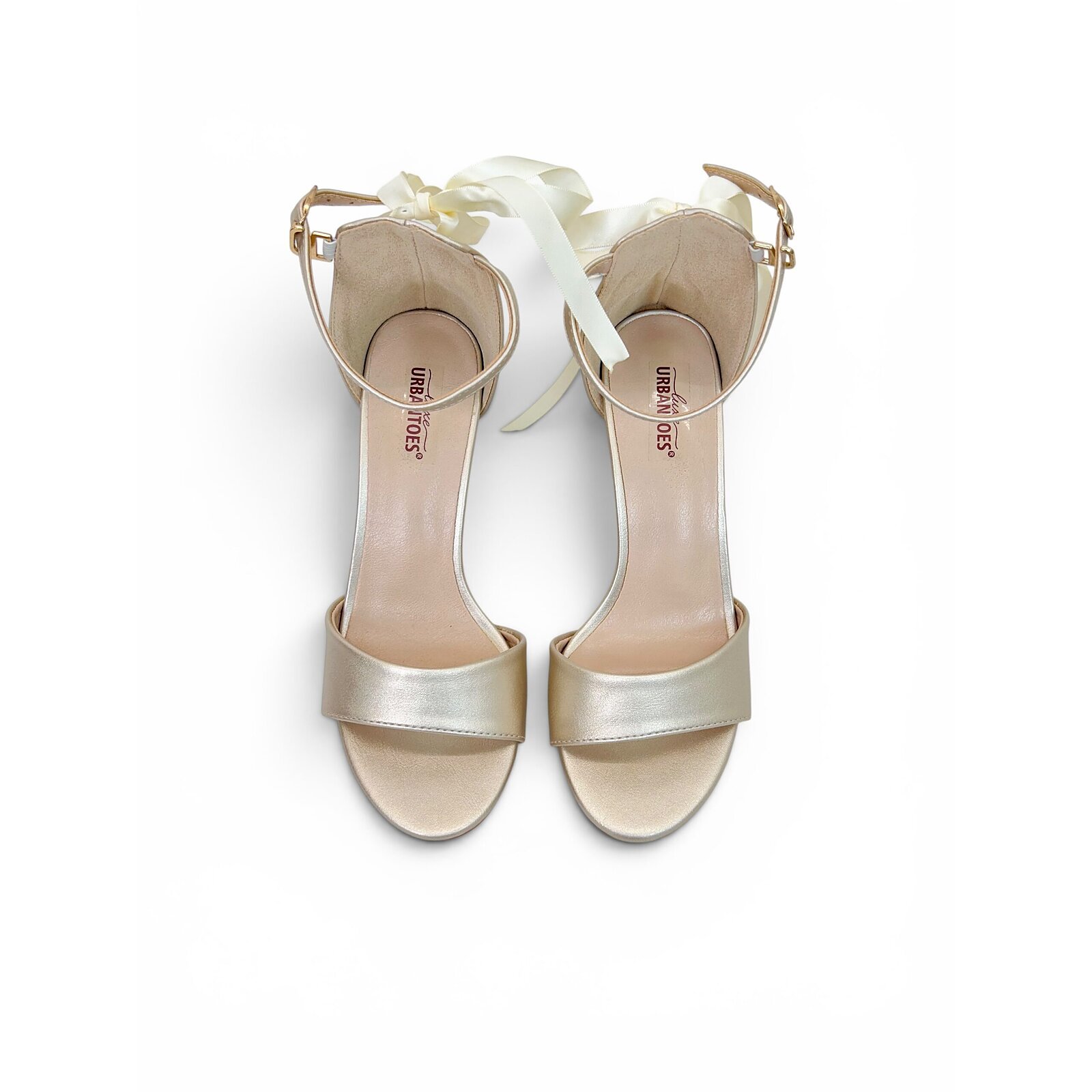 Soft Gold Ribbon Detail Ankle Strap Heels for Women – Urbantoes - Image 2