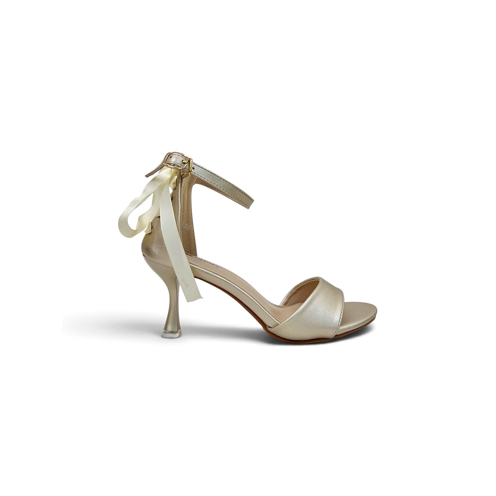 Soft Gold Ribbon Detail Ankle Strap Heels for Women – Urbantoes - Image 3